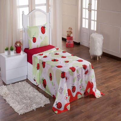 Jogo de Cama Infantil Joaninha Solteiro 3 Peças 100% Poliéster com Lençol com Elástico Rosa