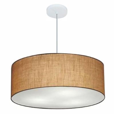 Lustre Pendente Cilíndrico Md-4079 Cúpula em Tecido 60x21CM Bivolt Palha Vivare Brasil Iluminação