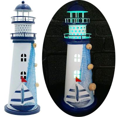 Enfeite Náutico Farol Artesanal em Metal com Leds 30CM Azul Outras Marcas