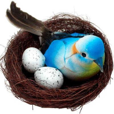 Enfeite Pássaro Decorativo para Ambientes Internos Ninho com Ovos Azul em Isopor