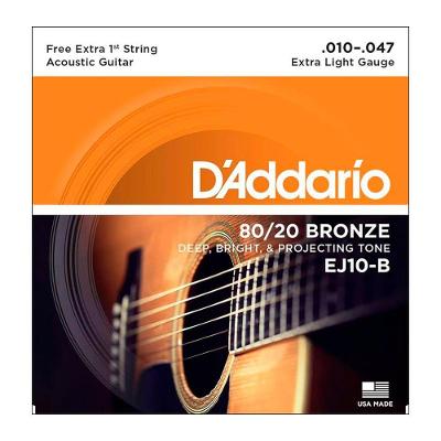 Encordoamento para Violão Aço EJ10-B 80-20 Bronze Cordas Leves Timbre Delicado Bronze D'Addario