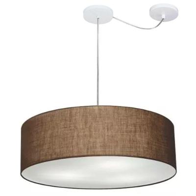 Lustre Pendente Cilíndrico MD-4259 Cúpula em Tecido 50X15CM Desvio de Centro Café Vivare Brasil