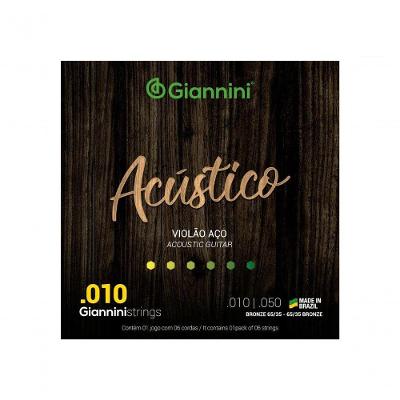 Encordoamento para Violão Aço Acústico GESWAM 6 Cordas .010-.050 Som Brilhante Bronze Giannini