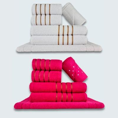 Jogo De Toalhas 12 Peças Coleção Montreal 100% Algodão Branco + Rosa