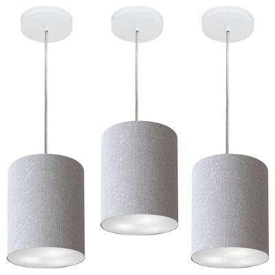 Kit Lustre Pendente Cilíndrico Md-4012 Cúpula em Tecido Rústico 18X25CM Cinza Vivare Brasil