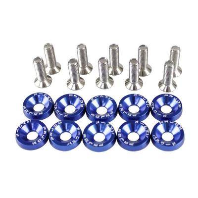 Parafuso Automotivo para Junta Fender 10 Peças M6 Jdm Honda Azul com Arruelas Alumínio Anodizado OEM