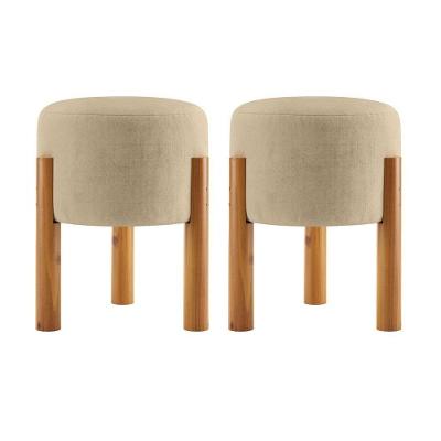 Kit 2 Puff Estofado Redondo Banqueta Elegante Formato Redondo Assento Suede Areia OEM