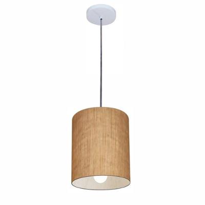 Lustre Pendente Cilíndrico Md-4200 Cúpula em Tecido 14x15CM Bivolt 110V-220V Palha Vivare Brasil