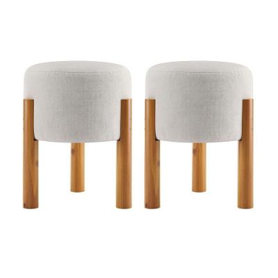 Kit 2 Puff Estofado Redondo Banqueta Elegante Formato Redondo Suede Bege Claro OEM