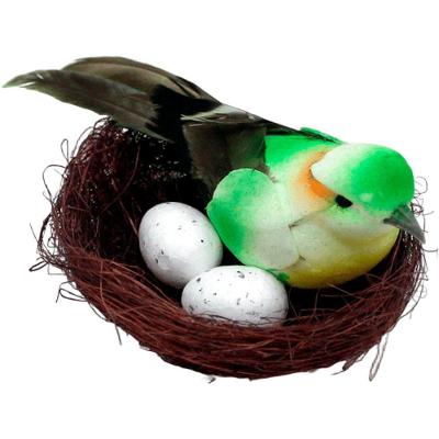 Enfeite Pássaro Decorativo para Sala Jardim Varanda em Ninho com Ovos Verde
