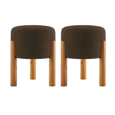 Kit 2 Puff Estofado Redondo com Suede Marrom OEM