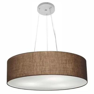 Lustre Pendente Cilíndrico Md-4193 Cúpula em Tecido 70x15CM Bivolt Café Vivare Brasil Iluminação