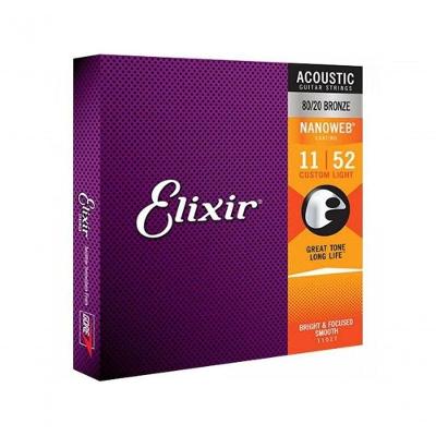 Encordoamento para Violão Aço 11027 .011-.052 Vida Útil do Timbre Estendida Bronze Elixir