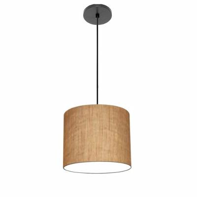 Lustre Pendente Free Lux PE-4105PR Cúpula em Tecido Cilíndrico 20X22CM Palha Canopla Preta Vivare
