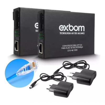 Conversor de Mídia Fibra Óptica CFO-NK1000 Gigabit 10-100-1000 RJ45 20KM Preto Exbom