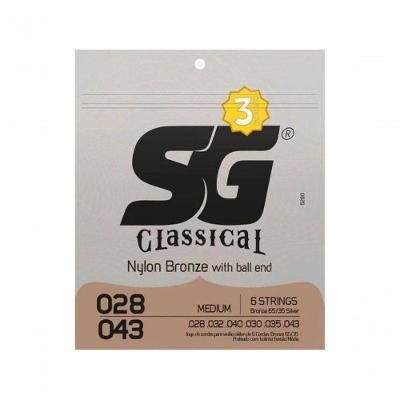 Encordoamento para Violão Triple Pack SG Strings 0.28 Nylon Medium com Bolinha Bronze SG Strings