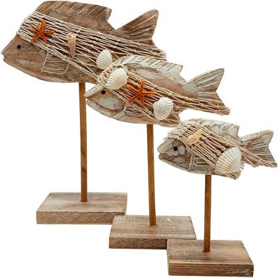 Enfeite Decorativo Decoração de Praia Kit 3 Peixes Pedestal Efeito Artesanal Marrom Outras Marcas