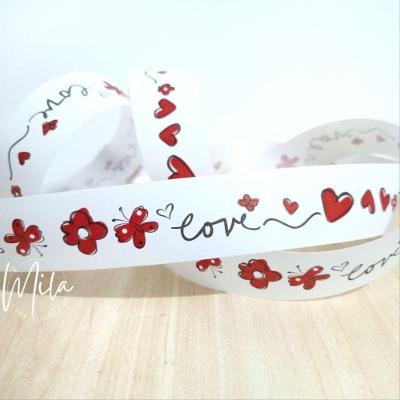 Fita Decorada para Laço Gigi Love Polietileno 32mm X 10m Branco Vermelho OEM
