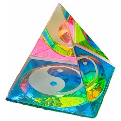 Enfeite de Vidro Pirâmide de Cristal Prismatico Ying Yang Colorido 3D para Energia Positiva