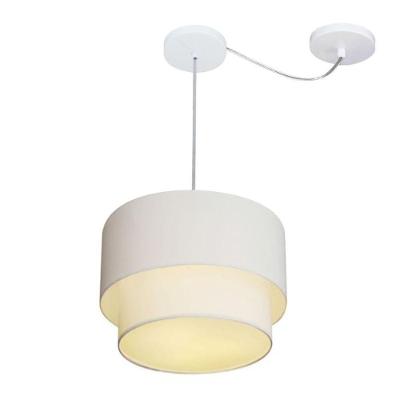 Lustre Pendente Duplo Cilíndrico Md-4358 com Cúpula em Tecido 30x25CM e Desvio de Centro Branco
