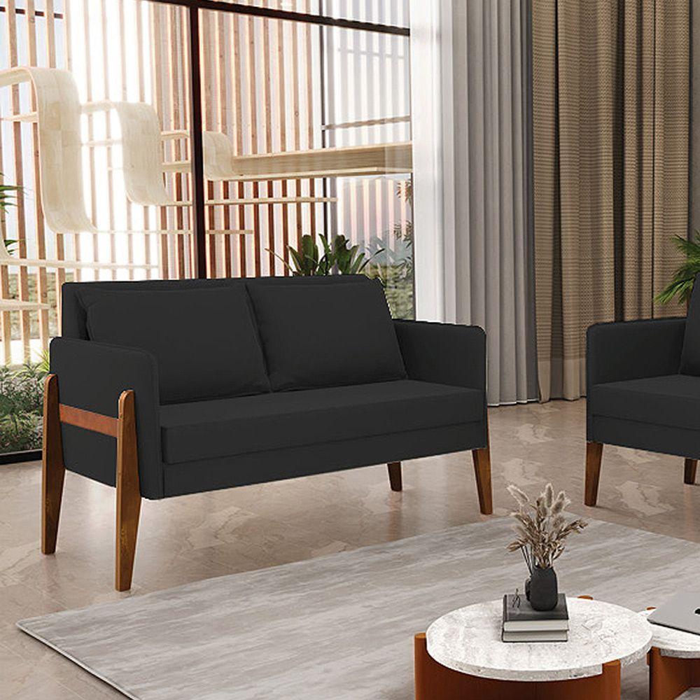 Sofá Namoradeira Lana Veludo Base De Madeira - D'rossi Cor Preto - 8