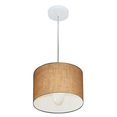 Lustre Pendente Cilíndrico Md-4201 com Cúpula em Tecido 25x25cm Pequeno Bivolt Palha Vivare Brasil