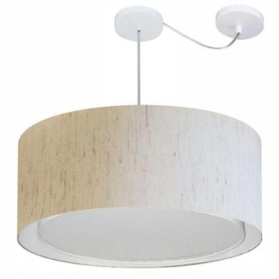 Lustre Pendente Cilíndrico Md-4318 com Cúpula em Tecido 60X30CM, Desvio de Centro, Linho Bege Vivare