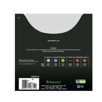 Encordoamento para Guitarra Elétrica GEEGST10 Calibres .010-.046 Resistente à Oxidação Giannini