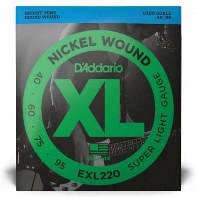 Encordoamento para Contrabaixo 4 Cordas EXL220 Tensão .040-.095 Super Leve Aço Niquelado D'Addario