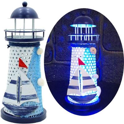 Enfeite Náutico Farol Artesanal com Leds Embutidos 18CM em Metal Azul Outras Marcas