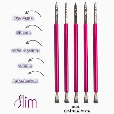 Kit 05 Instrumentos para Manicure Espátulas Slim Bastão Mista Unha Inox Esterilizável Rosa OEM