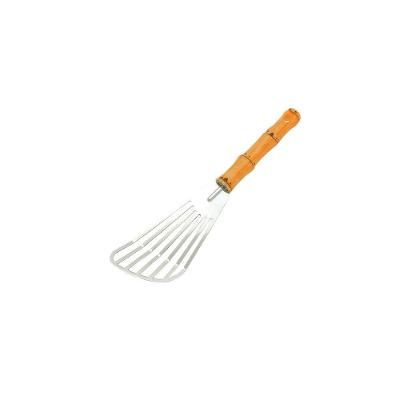 Espátula Vazada Bambu Asper 25 cm em Inox com Cabo Plástico Amadeirado Multiuso para Cozinha Mimo