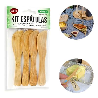 Kit 4 Espátulas de Bambu para Patê, Manteiga e Geleia com 4 Peças Amadeirado