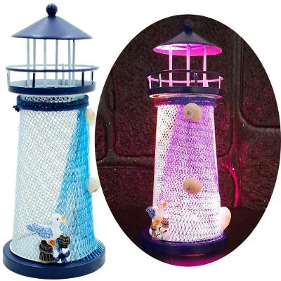 Enfeite Náutico Farol Artesanal em Metal com Leds Embutidos 18CM Azul Outras Marcas