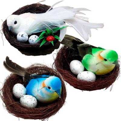 Enfeite Decorativo Kit 36 Passarinho no Ninho para Decoração Artesanal Azul Verde Marrom Branco