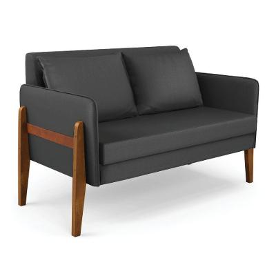 Sofá Namoradeira Lana Corino Base De Madeira - D'rossi Cor Preto