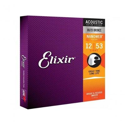 Encordoamento para Violão Aço .012 Light Nanoweb Timbre Vivo Vida Útil Estendida Bronze 80-20 Elixir