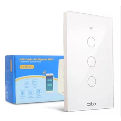 Interruptor Inteligente Wi-Fi Touch 3 Botões C-n Controle por Aplicativo Smart Life e Tuya Branco