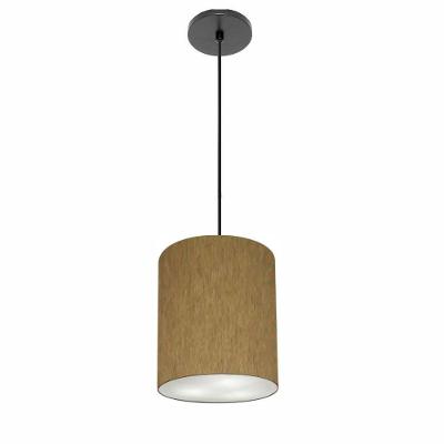 Luminária Pendente Vivare Free Lux Md-4102 Cúpula em Tecido Cáqui Canopla Preta Vivare Brasil
