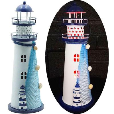Enfeite Náutico Farol Artesanal em Metal com Leds Embutidos 30CM Azul Outras Marcas
