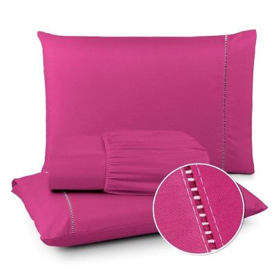 Jogo de Lençol Ponto Palito Solteiro 3 Peças Micropercal 400 Fios Rosa Moderno OEM