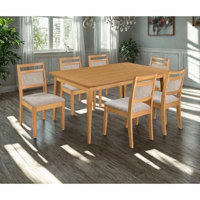 Conjunto de Jantar California 6 Lugares Tampo em MDF com Base em Madeira Maciça Fosco Refinatto