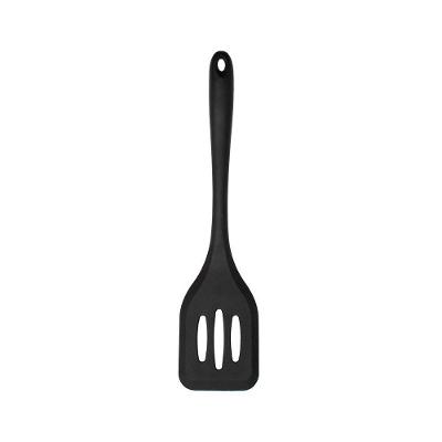 Espátula Vazada de Cozinha em Silicone Preto Resistente para Cozinhar com Superfície Lisa Livre