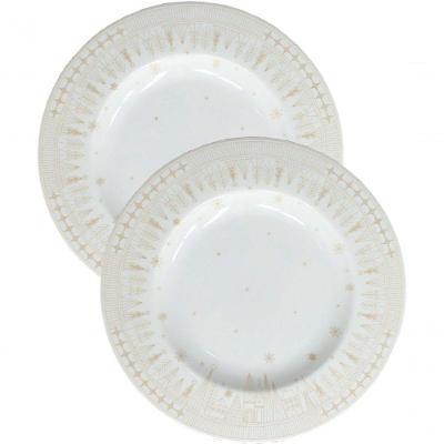 Jogo de Pratos de Sobremesa Natal Noel 12 Peças Porcelana Branco