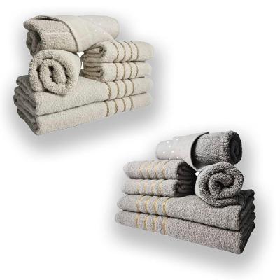 Jogo de Toalhas Montreal 12 Peças 4 Banhos 4 Rosto 100% Algodão 330G-M² Macio Absorvente Bege, Cinza