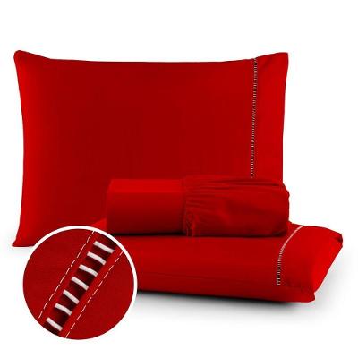 Jogo de Lençol Ponto Palito Queen 3 Peças Micropercal 400 Fios Vermelho OEM