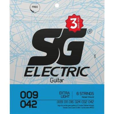 Encordoamento para Guitarra Triple Pack SG Strings 0.09 Extra Light 5145TP com 3 Jogos SG Strings