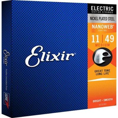 Encordoamento para Guitarra 12102 Tensão .011-.049 com Timbre Brilhante e Toque Suave Elixir