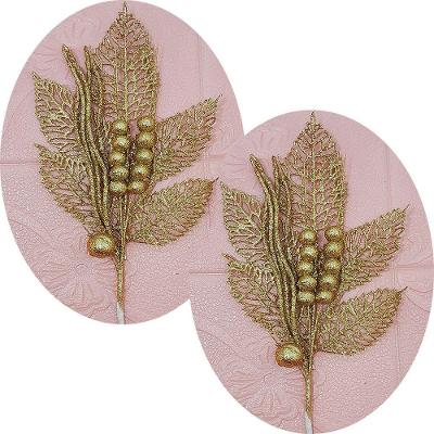 Enfeite de Natal Folhas Decoração Natal com Frutinhas Glitter Dourado Kit 12 Peças 45x20CM Outras
