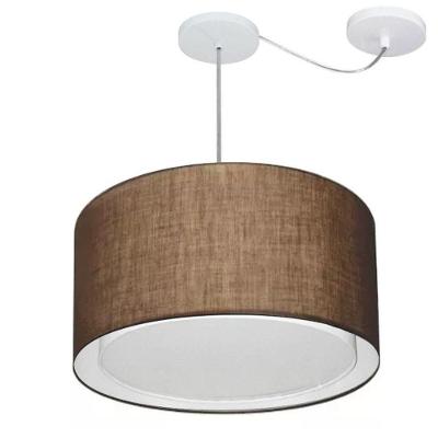 Lustre Pendente Cilíndrico MD-4313 Cúpula em Tecido 45X30CM Desvio de Centro Café Vivare Brasil